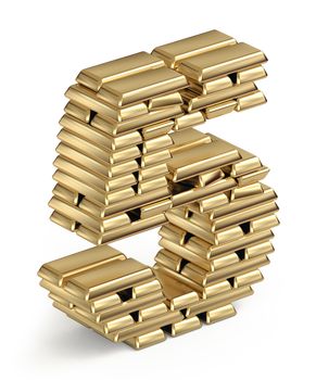 Number 5 from stacked gold bars  3d in isometric on white background