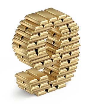 Number 9 from stacked gold bars  3d in isometric on white background