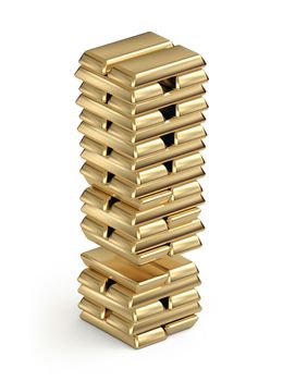 Exclamation mark from stacked gold bars3d in isometric on white background