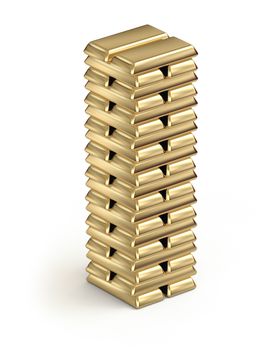 Letter I from stacked gold bars 3d in isometric on white background
