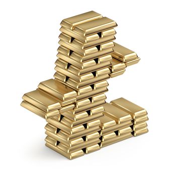 Litecoin symbol from stacked gold bars 3d in isometric on white background