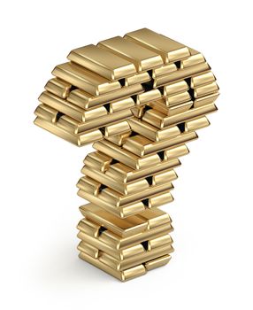 Question mark from stacked gold bars3d in isometric on white background