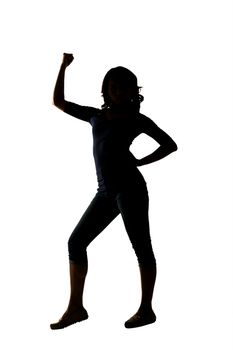 Silhouette of young Asian woman pose, full length portrait isolated.