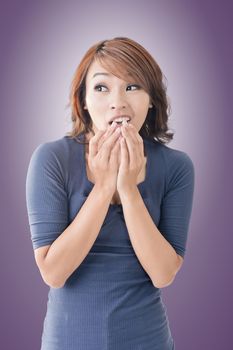 Asian woman face with expression, closeup portrait.