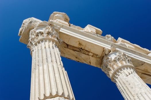 Columns at ancient temple of Trajan, Bergama, Turkey