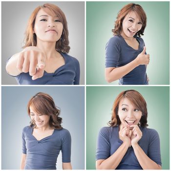 Collection of Asian woman face, closeup portrait.