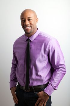 Stylish modern business man wearing a shirt and skinny black tie.