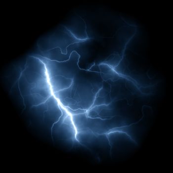 Bolts of lightning isolated over a dark black background.