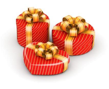 Heart shape and round  red with gold stripe gift boxes