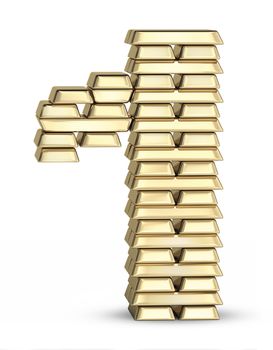 Number 1  from stacked gold bars on white background