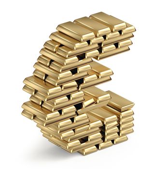 Euro sign from stacked gold bars 3d in isometric on white background