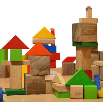 City of wooden blocks built by a child