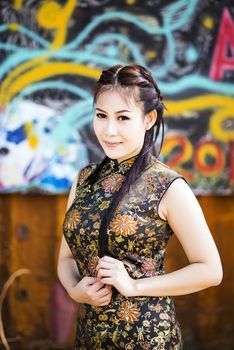 Chinese woman back dress traditional cheongsam