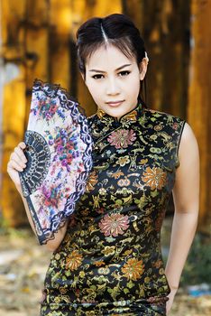 Chinese woman back dress traditional cheongsam