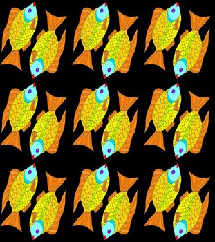 Digital computer graphic - decorative seamless ornament with a fishes for design.