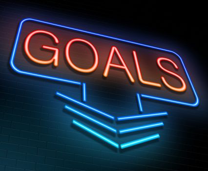 Illustration depicting an illuminated neon sign with a goals concept.