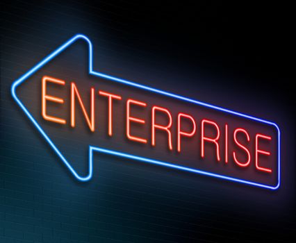 Illustration depicting an illuminated neon sign with an enterprise concept.