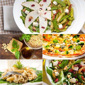 healthy vegetarian pasta soup salad pizza Italian food staples collage