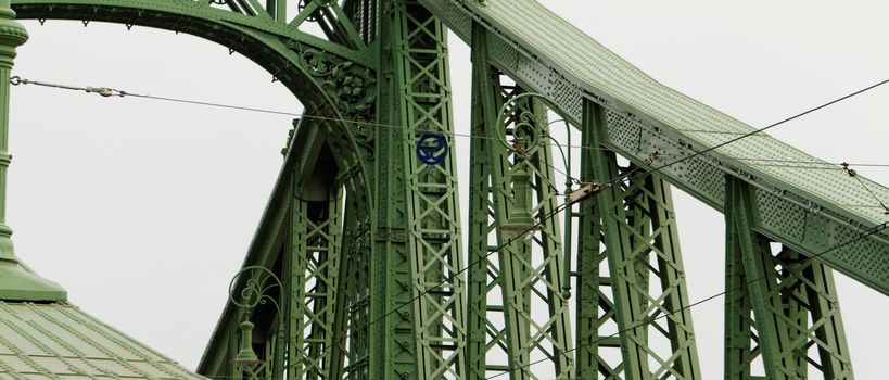 Old welded bridge colored with green - Szechenyi bridge