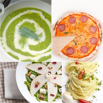 healthy vegetarian pasta soup salad pizza Italian food staples collage