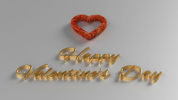 Happy Valentines Day 3D Render with gold text and red heart