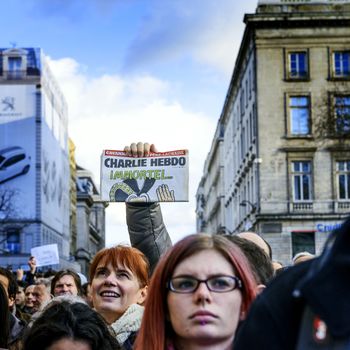 LYON, FRANCE - 11 JANUARY 2015: Anti terrorism protest after 3 days terrorist attacks with peaople dead in Paris France, European Capital