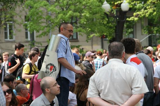 Moscow, Russia - May 8, 2012. Protesting against violations on elections the opposition occupied the square tease a monument to the poet to Abay, this movement received the name of Okkupay Abay