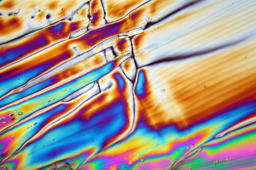 Magnesium sulfate or Epsom crystals under the microscope (magnification 80x and polarized light).