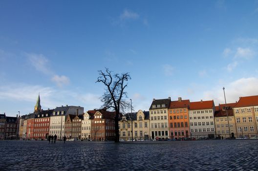 Wall of Colorful Houses in centre of Copenhagen, Denmark