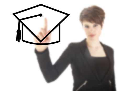 Young student with black hat isolated on white background