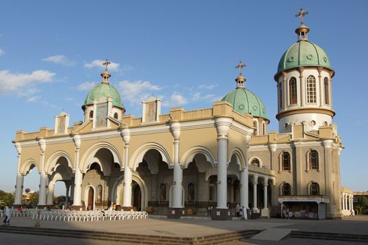 ADDIS ABABA, ETHIOPIA - DECEMBER 5, 2014: Selassie Cathedral in the last light of a day on December 5, 2014 in Addis Ababa, Ethiopia, Africa