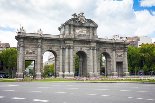 Madrid, Spain - May 6, 2012: Alcal Gate (Puerta de Alcala) a monument in the Independence Square (Plaza de la Independencia) in Madrid, Spain.