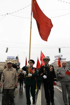 Moscow, Russia - May 9, 2012. March of communists on the Victory Day. 