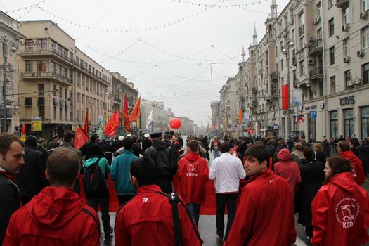 Moscow, Russia - May 9, 2012. March of communists on the Victory Day. 