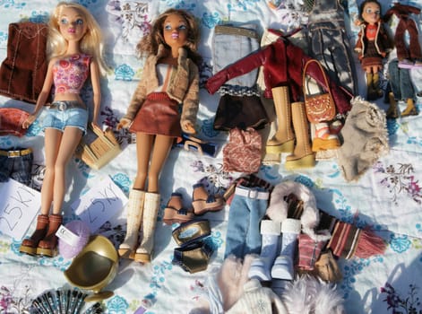 close up of  dolls at a flea market
