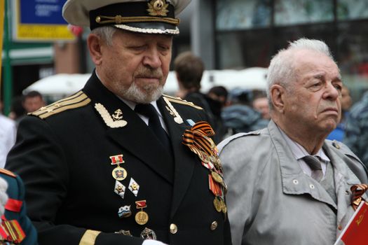 Moscow, Russia - May 9, 2012. March of communists on the Victory Day. 