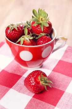 heap red ripe,fresh strawberry in ceramic cup