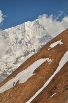 Scenic steep slope in Himalayas mountains in Nepal