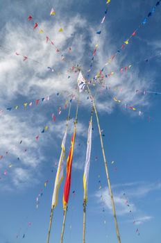 Colorful buddhist prayer flags in Pathivara Devi, Nepal