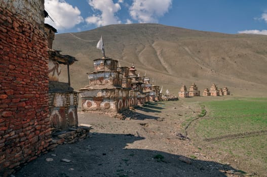 Scenic old shrines in Himalayas mountains in Nepal