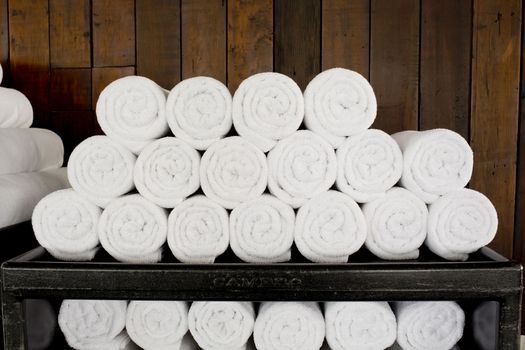 White spa towels pile ready to use.