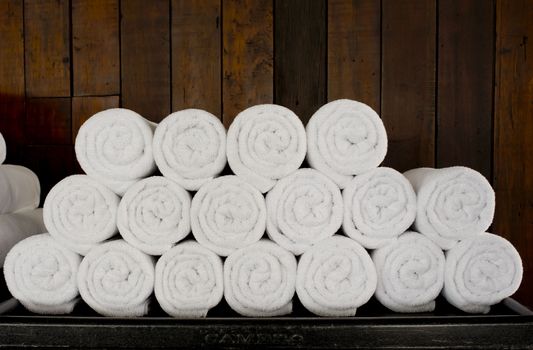 White spa towels pile ready to use.