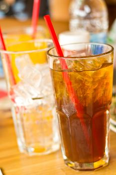 Lemon tea with ice in a glass