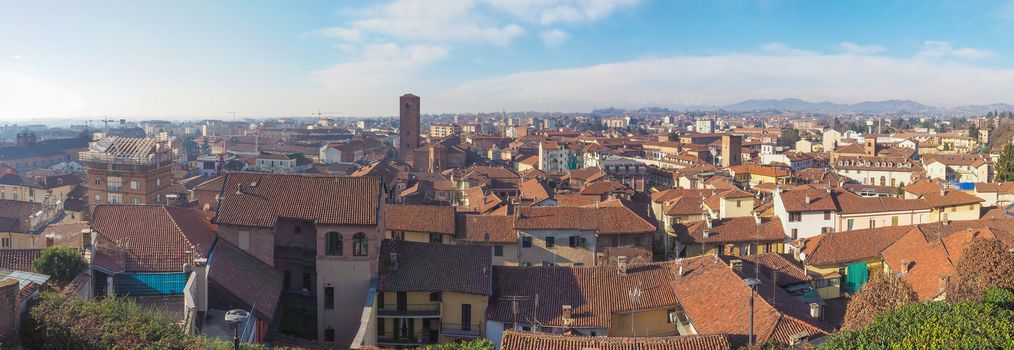 Larege panoramic aerial view of the city of Chieri from the Chiesa di San Giorgio meaning St George church