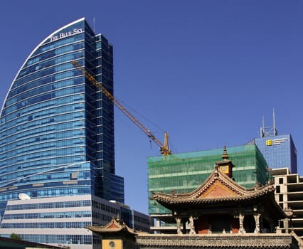 New hotel and Choijin Lama Museum in the capital city Ulaanbaatar,Mongolia