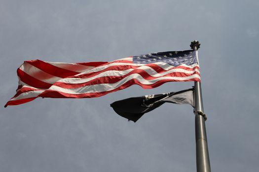 Washington DC, USA - may 13, 2012. Stars and stripes USA flag on a city street