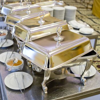 Buffet heated trays ready for service