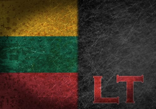 Old rusty metal sign with a flag and country abbreviation - Lithuania