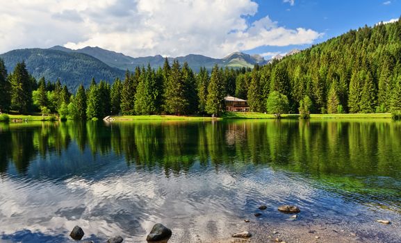 summer view of Caprioli lake in Val di Sole, Trentino, Italy