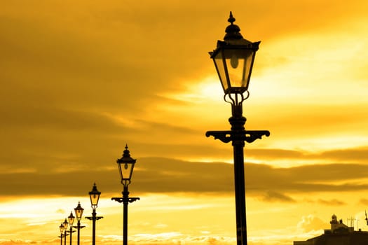 row of vintage lamps on the promenade in Youghal county Cork Ireland